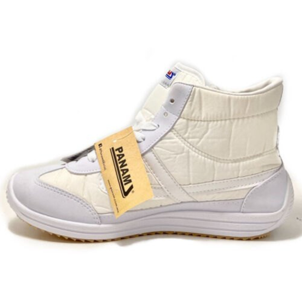 Panam White Nylon High Top Lace Up Casual Sneakers Size Mens 8,  Womens 9.5